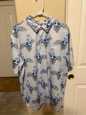Hurley Light Gray Polo with Blue Floral Print
